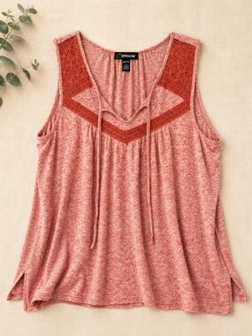 Jordache Clay Coral Marled Tank Top Lace Yoke Boho Tunic XXL